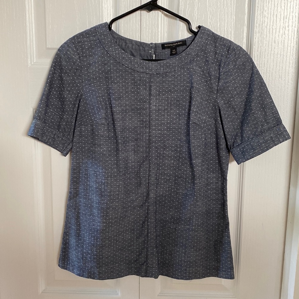 Banana Republic polka dot/chambray blouse